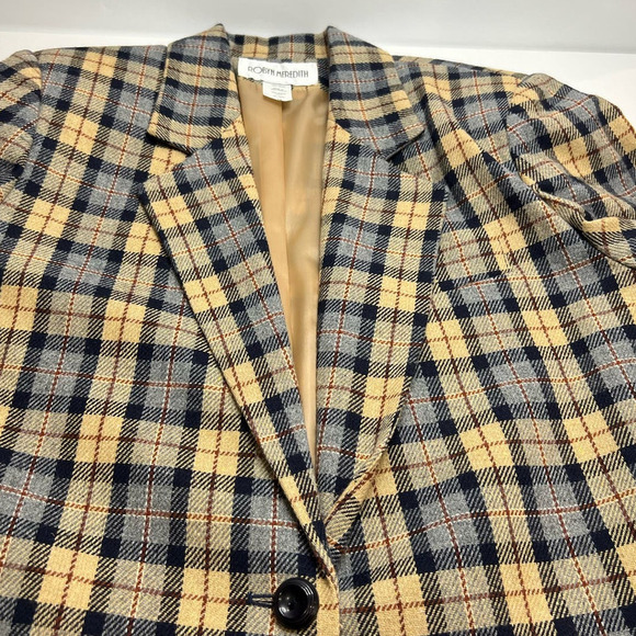 VTG 100% Wool Butter Yellow & Gray Plaid Button Robyn Meredith Women's Blazer 16 - Picture 4 of 11